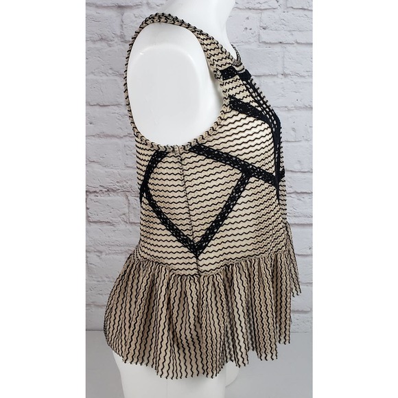 Free People Striped Sleeveless Open Back Lace Trim Peplum Top ~ XS / Extra Small - Picture 6 of 10